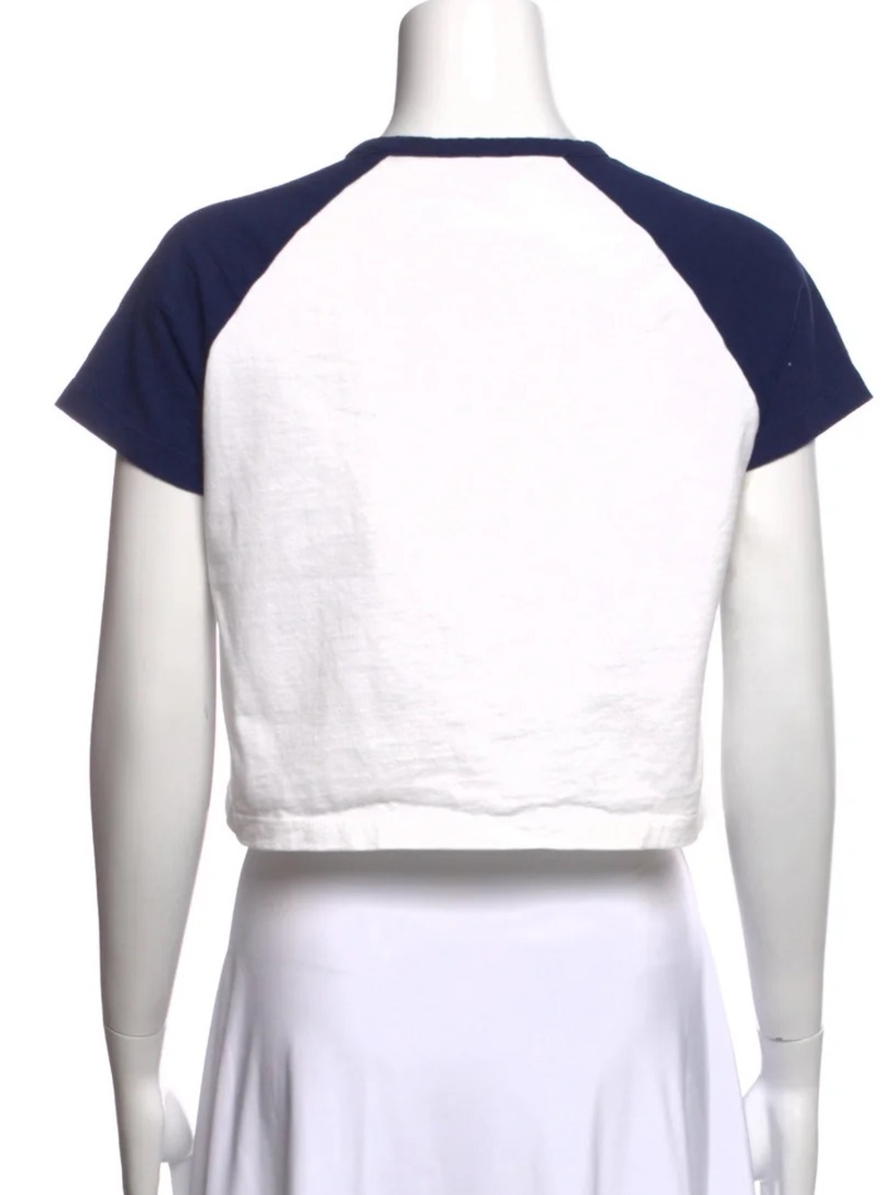 Balmain White and Navy Cropped Raglan Logo Tee - Picture 3 of 8